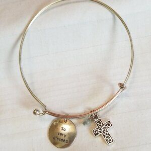 Silver SO VERY BLESSED Cross Crystal Charm Bracelet